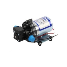 Cylindrisk vattenpump med monteringsfäste och synliga ledningar för elektriska anslutningar.